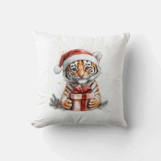 Adorable Animal Christmas Series Baby Tiger Throw Pillow (Front)