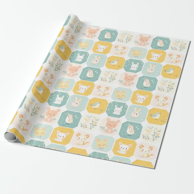 Adorable Animal Collage Designs  Wrapping Paper (Unrolled)