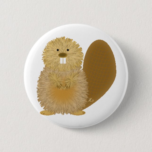 Adorable Animal Drawings: Beaver Button (Front)
