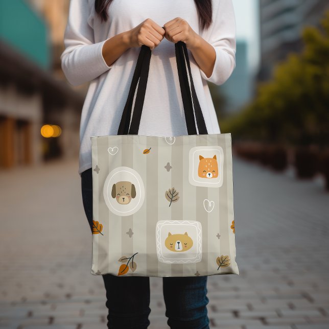 Adorable Animal Faces Dog and Cat Lover Tote Bag (Creator Uploaded)