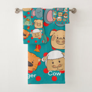 Adorable animal farm Kids safari tiger lion blue Bath Towel Set