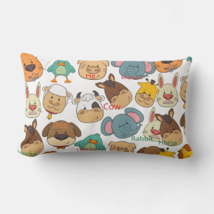 Adorable animal farm pig rabbits cows kids lumbar pillow