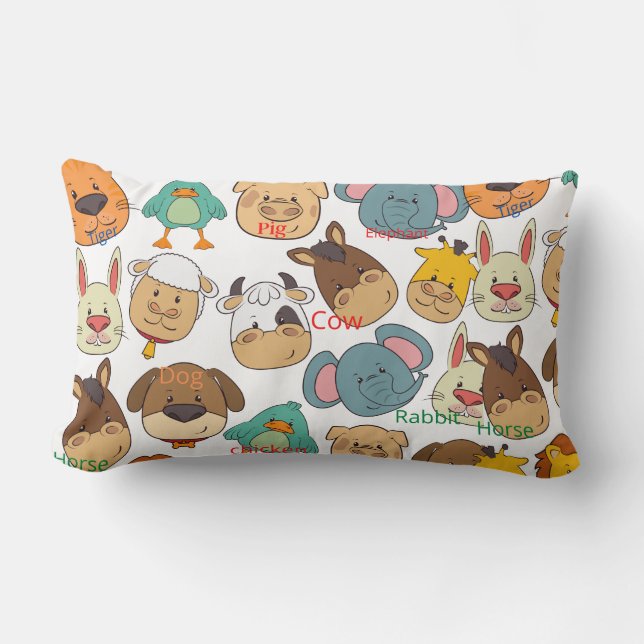 Adorable animal farm pig rabbits cows kids lumbar pillow (Front)