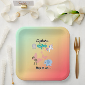 Adorable Animal Friends Baby Green Yellow Orange Paper Plates