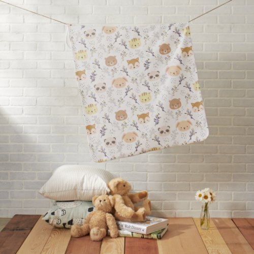 Adorable Animal Head And Floral Pattern Baby Blanket