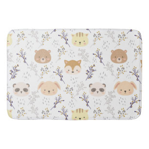 Adorable Animal Head And Floral Pattern Bath Mat
