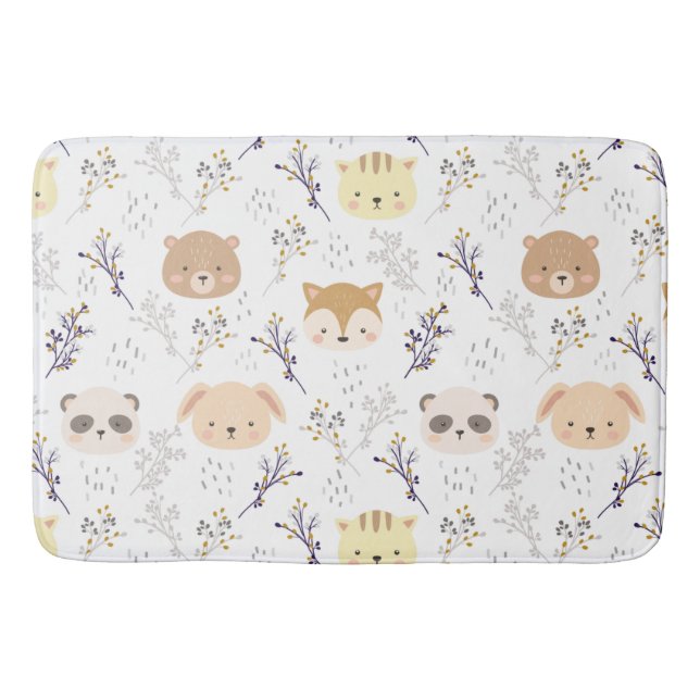 Adorable Animal Head And Floral Pattern Bath Mat (Front)