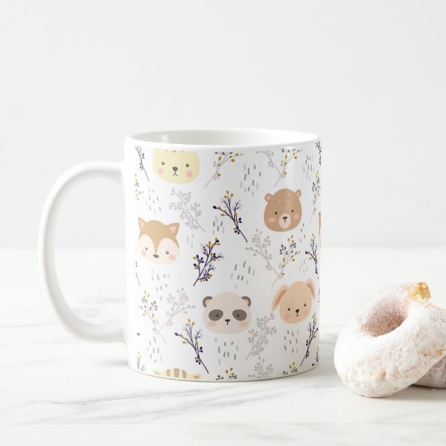 Adorable Animal Head And Floral Pattern Coffee Mug (With Donut)