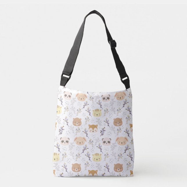 Adorable Animal Head And Floral Pattern Crossbody Bag (Front)