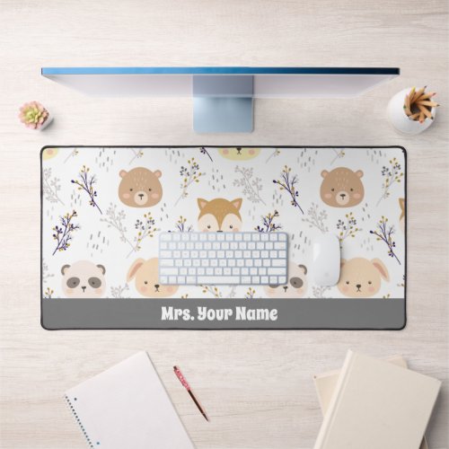 Adorable Animal Head And Floral Pattern Desk Mat