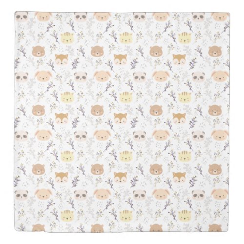 Adorable Animal Head And Floral Pattern Duvet Cover