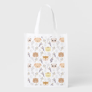 Adorable Animal Head And Floral Pattern Grocery Bag