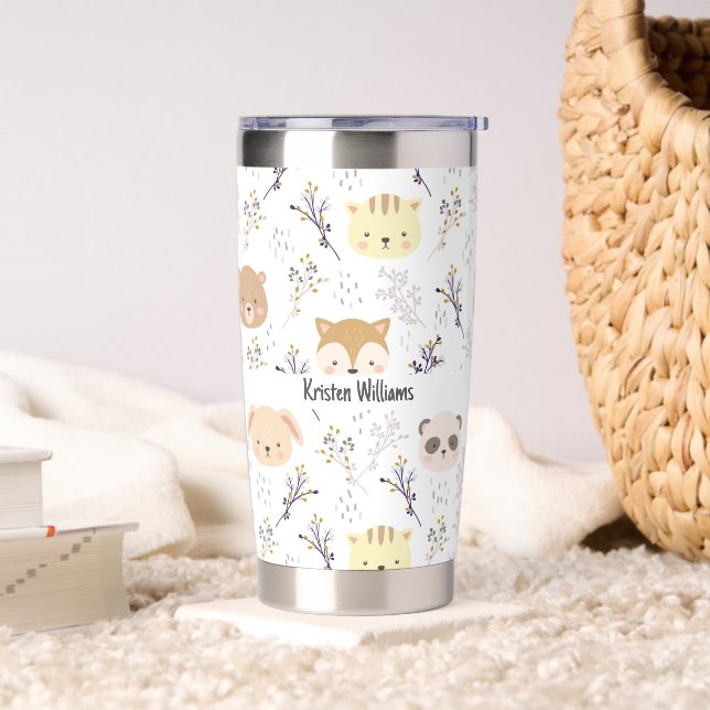 Adorable Animal Head and Floral Pattern Insulated Tumbler (Living Room)
