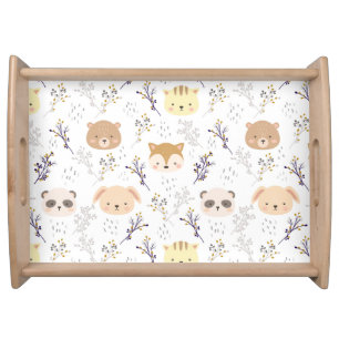 Adorable Animal Head And Floral Pattern Serving Tray