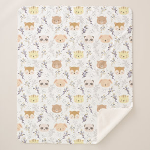 Adorable Animal Head And Floral Pattern Sherpa Blanket