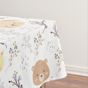 Adorable Animal Head And Floral Pattern Tablecloth