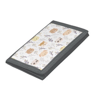 Adorable Animal Head And Floral Pattern Tri-fold Wallet