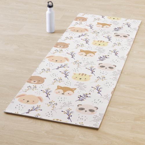 Adorable Animal Head And Floral Pattern Yoga Mat