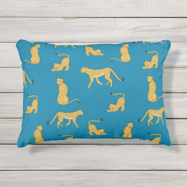 Adorable animal pattern tiger cheetah tiger blue outdoor pillow (Front)