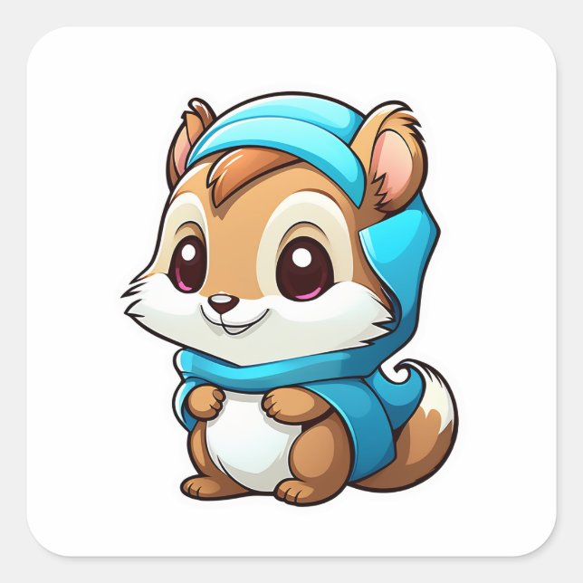 Adorable animal squirrel square sticker (Front)