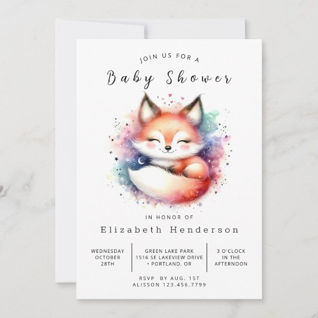 Adorable Animal Theme Fox Baby Shower  Invitation (Front)