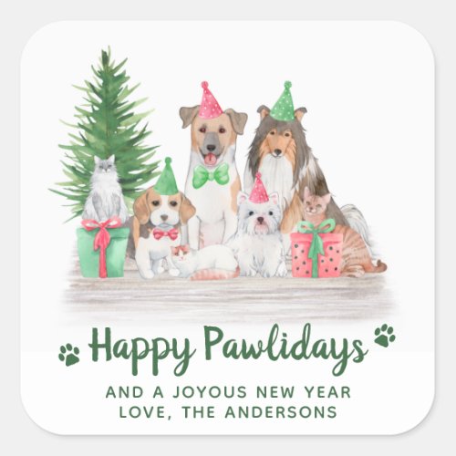 Adorable Animals Dog Cat Puppy Kitten Christmas Square Sticker