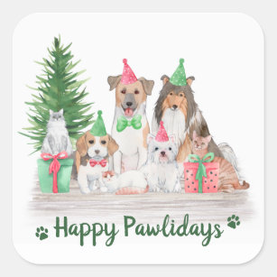 Adorable Animals Dog Cat Puppy Kitten Holiday Square Sticker