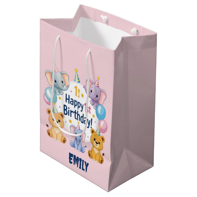 Adorable Animals Happy 1st Birthday  Gift Bag (Front Angled)