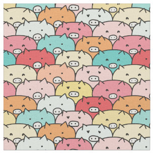 Adorable animals pattern for kids l Pink pigs blue Fabric