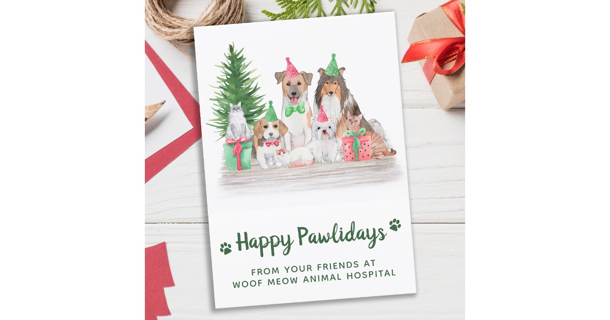 Adorable Animals Pet Business Dog Cat Christmas Ho Holiday Card | Zazzle