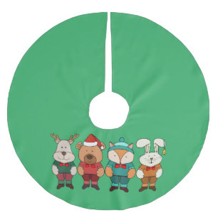Adorable animals ready for winter brushed polyester tree skirt
