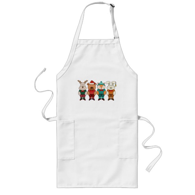 Adorable animals ready for winter long apron (Front)