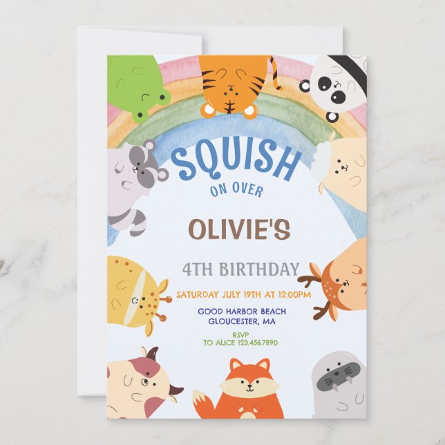 Adorable animals Squish Boy Birthday  Invitation (Front)