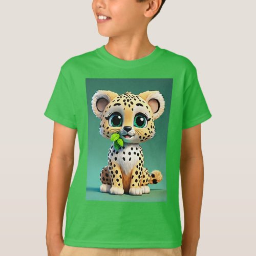 Adorable Animated Baby Cheetah Cartoon T_Shirt