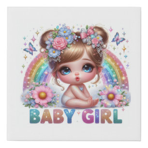 Adorable Animated Baby Girl Faux Canvas Print