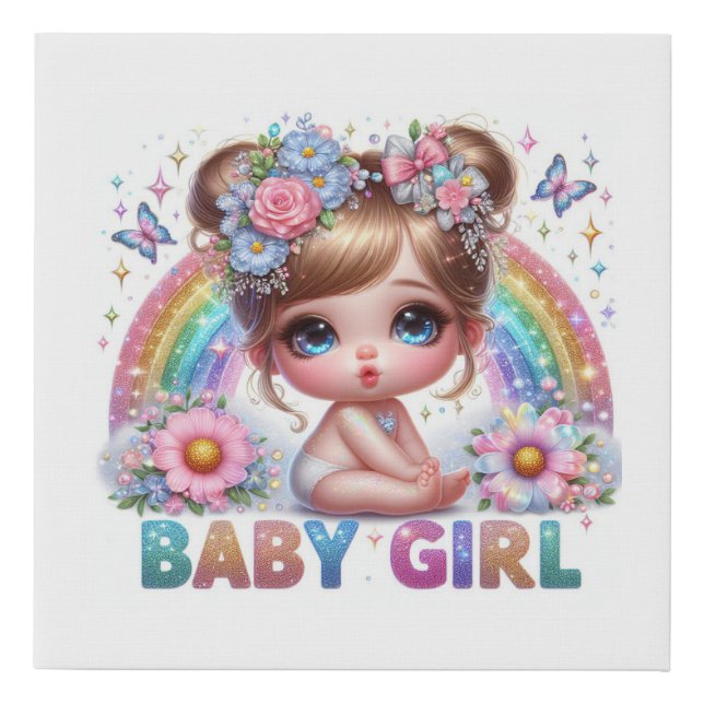 Adorable Animated Baby Girl Faux Canvas Print (Front)