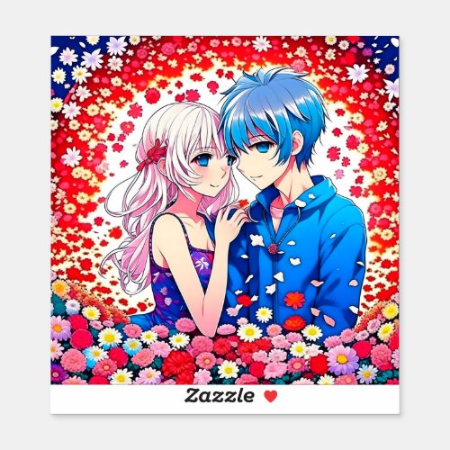 Adorable Anime Couple Romantic Sticker