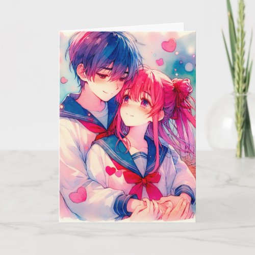 Adorable Anime Themed Personalized Valentines Day Card