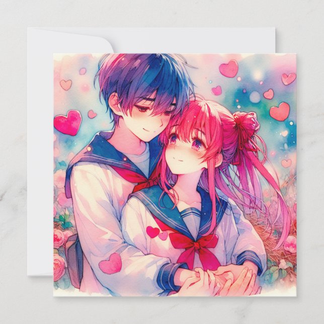 Adorable Anime Themed Personalized Valentine's Day Card (Front)