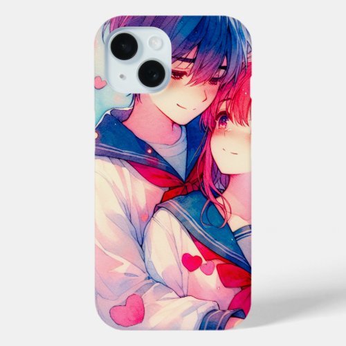 Adorable Anime Themed Valentines Day iPhone 15 Case