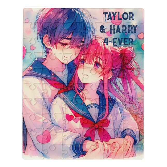 Adorable Anime Themed Valentine's Day Personalized Jigsaw Puzzle (Puzzle Vertical)