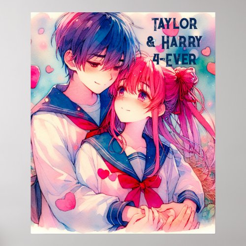 Adorable Anime Themed Valentines Day Personalized Poster