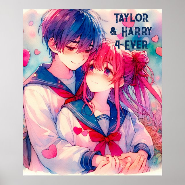 Adorable Anime Themed Valentine's Day Personalized Poster (Front)