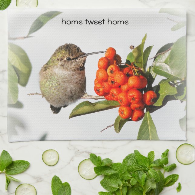 Adorable Anna's Hummingbird on the Berry Bush Towel (Folded)