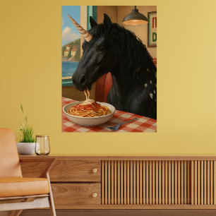 Adorable Appaloosa Unicorn Eating Pasta Poster