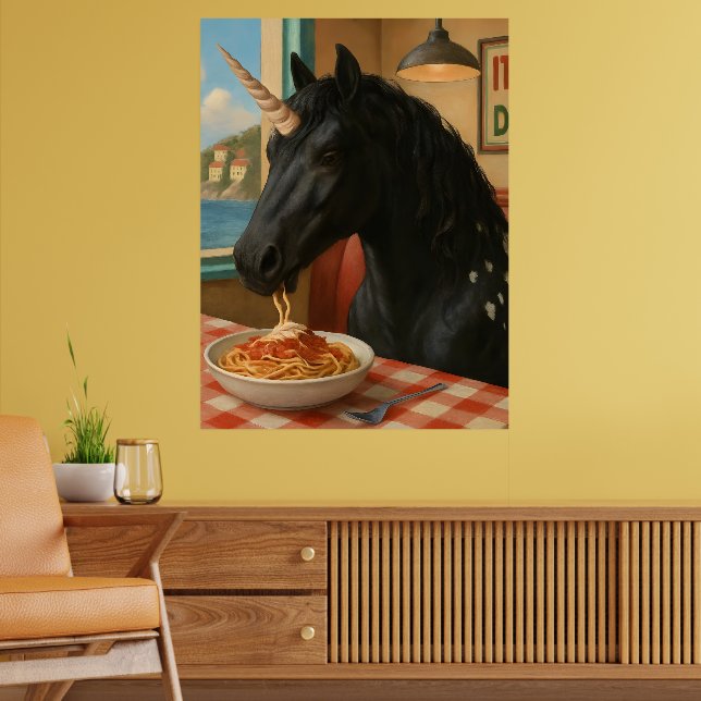 Adorable Appaloosa Unicorn Eating Pasta Poster (Living Room 2)