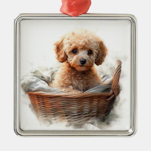 ADORABLE APRICOT FRENCH POODLE PUPPY DOG METAL ORNAMENT