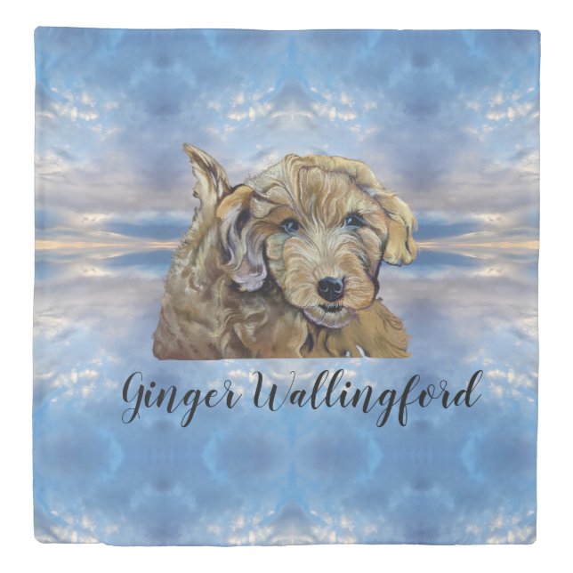 Adorable Apricot Goldendoodle Puppy Sky   Duvet Cover (Front)