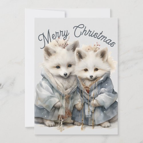Adorable Artic Foxes Holiday Card