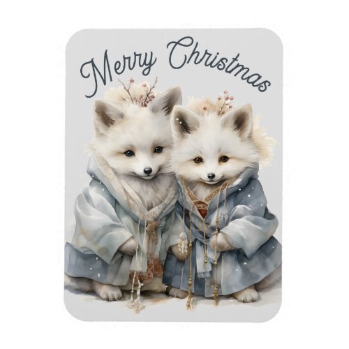 Adorable Artic Foxes Holiday XL Magnet
